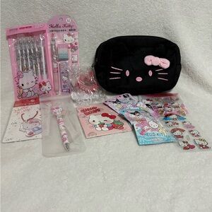 Hello Kitty Bundle #1D with Zippered Pencil Case Pouch Pens Stickers Erasers etc